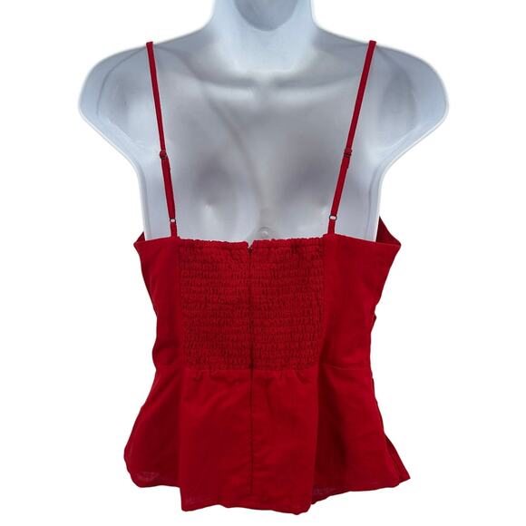 Madewell Ruched Squareneck Tank WMNS 2 Red Linen-Cotton Adjustable Strap Smocked - Picture 7 of 13